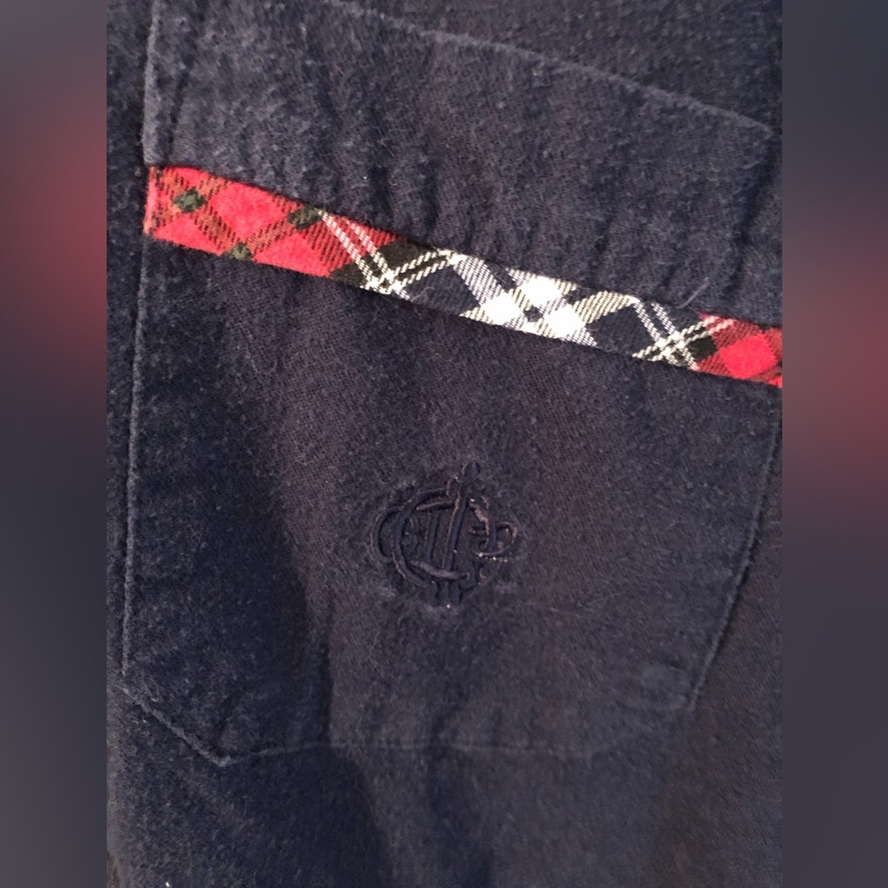 Vintage Christian Dior Plaid and Navy Sleep Shirt Gown - Picture 4 of 9